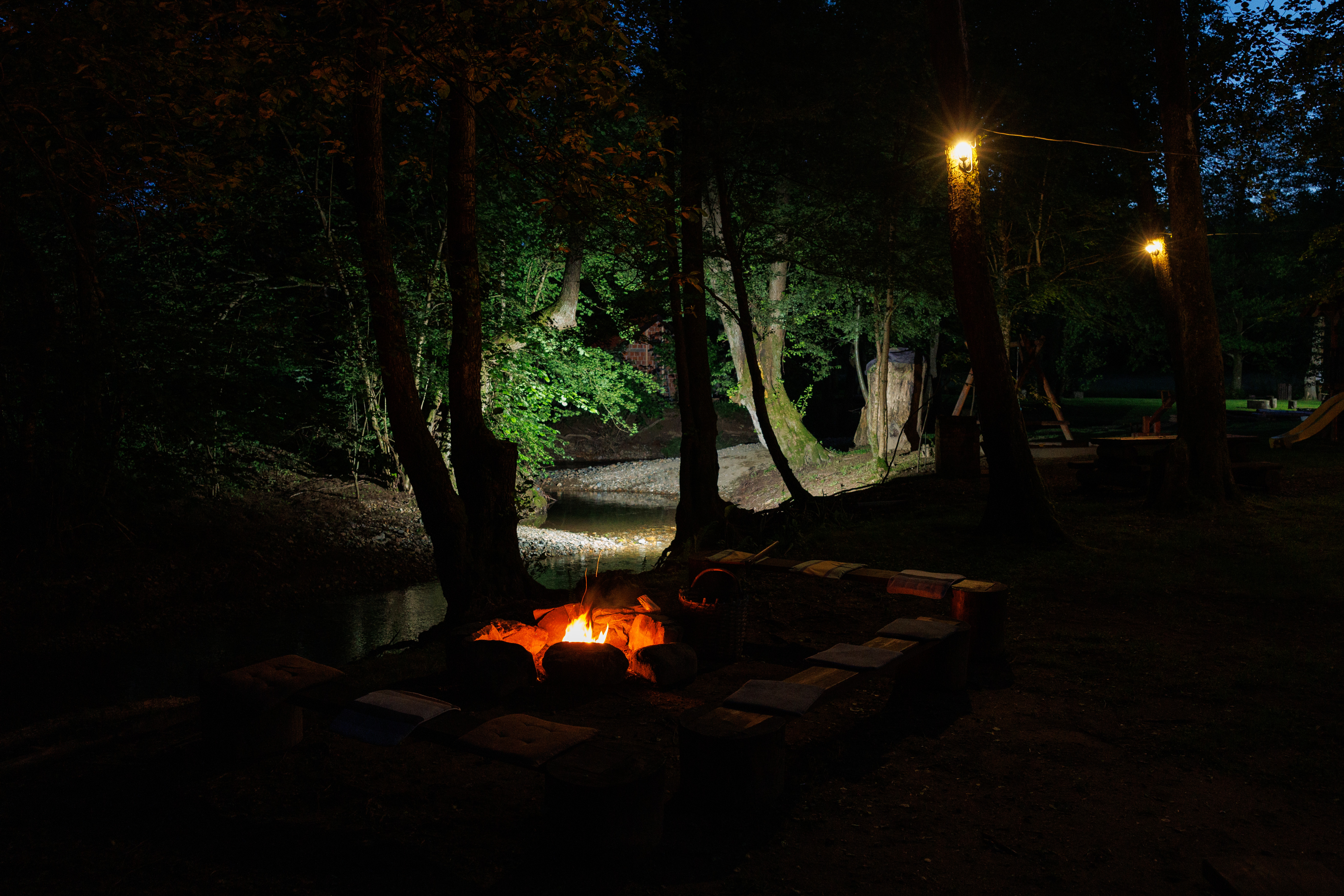 Evening fireplace gathering