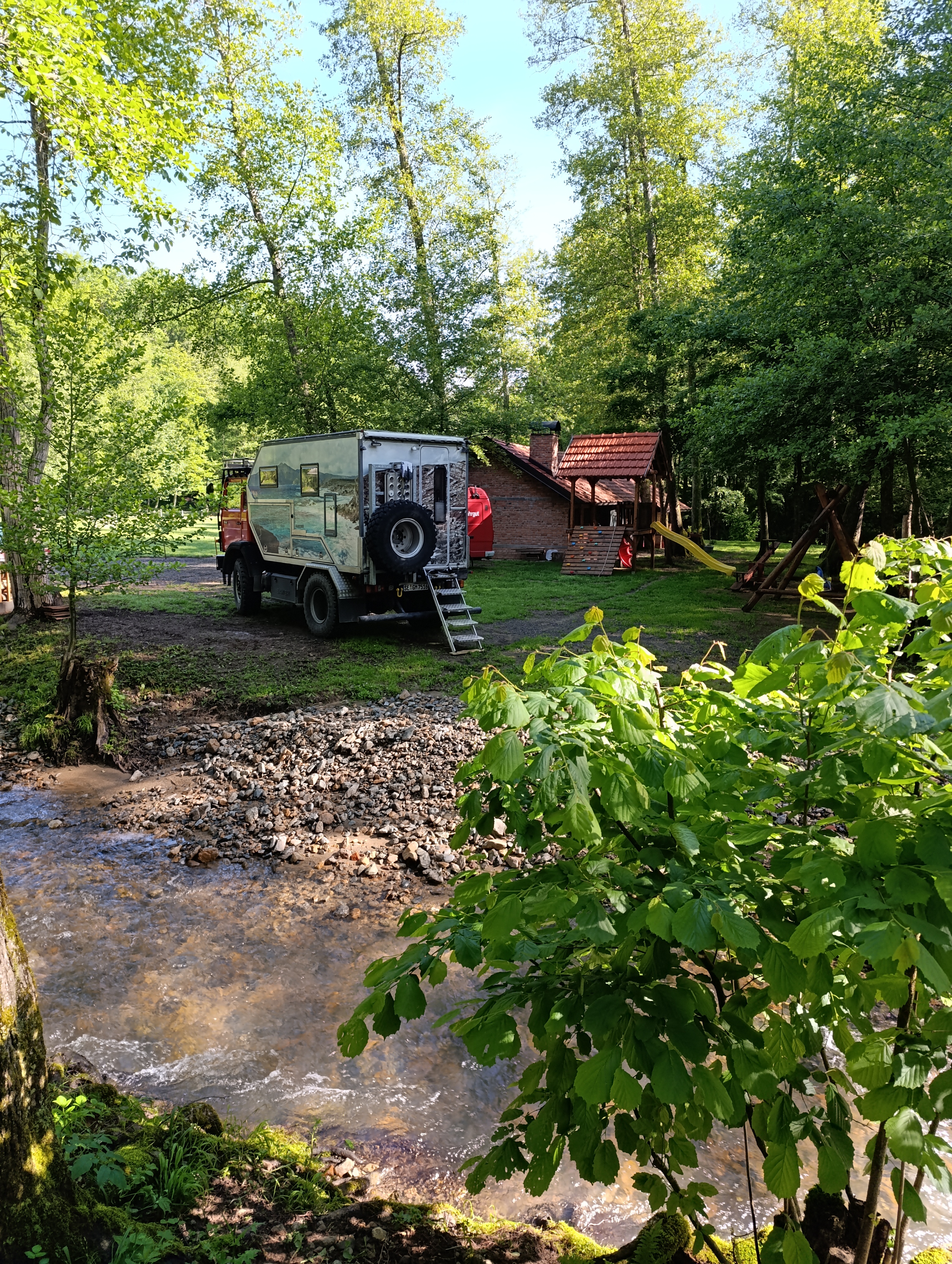 Campervan parked on site